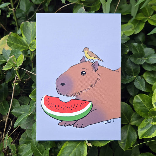 COMING SOON Postcard - PCRF Fundraiser Capybara <3 Watermelon