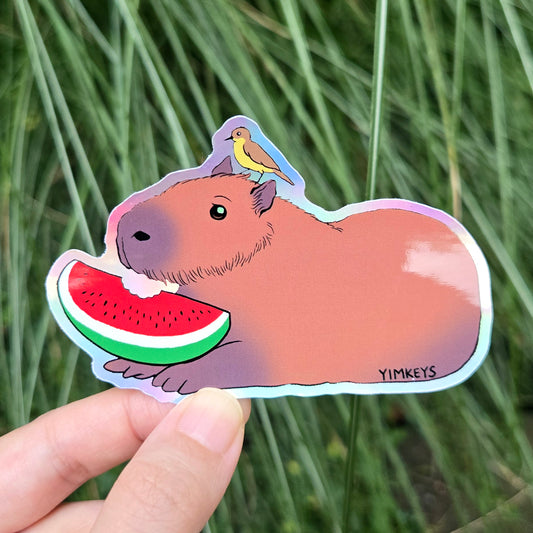 Sticker -  PCRF Fundraiser Capybara <3 Watermelon (Holographic)